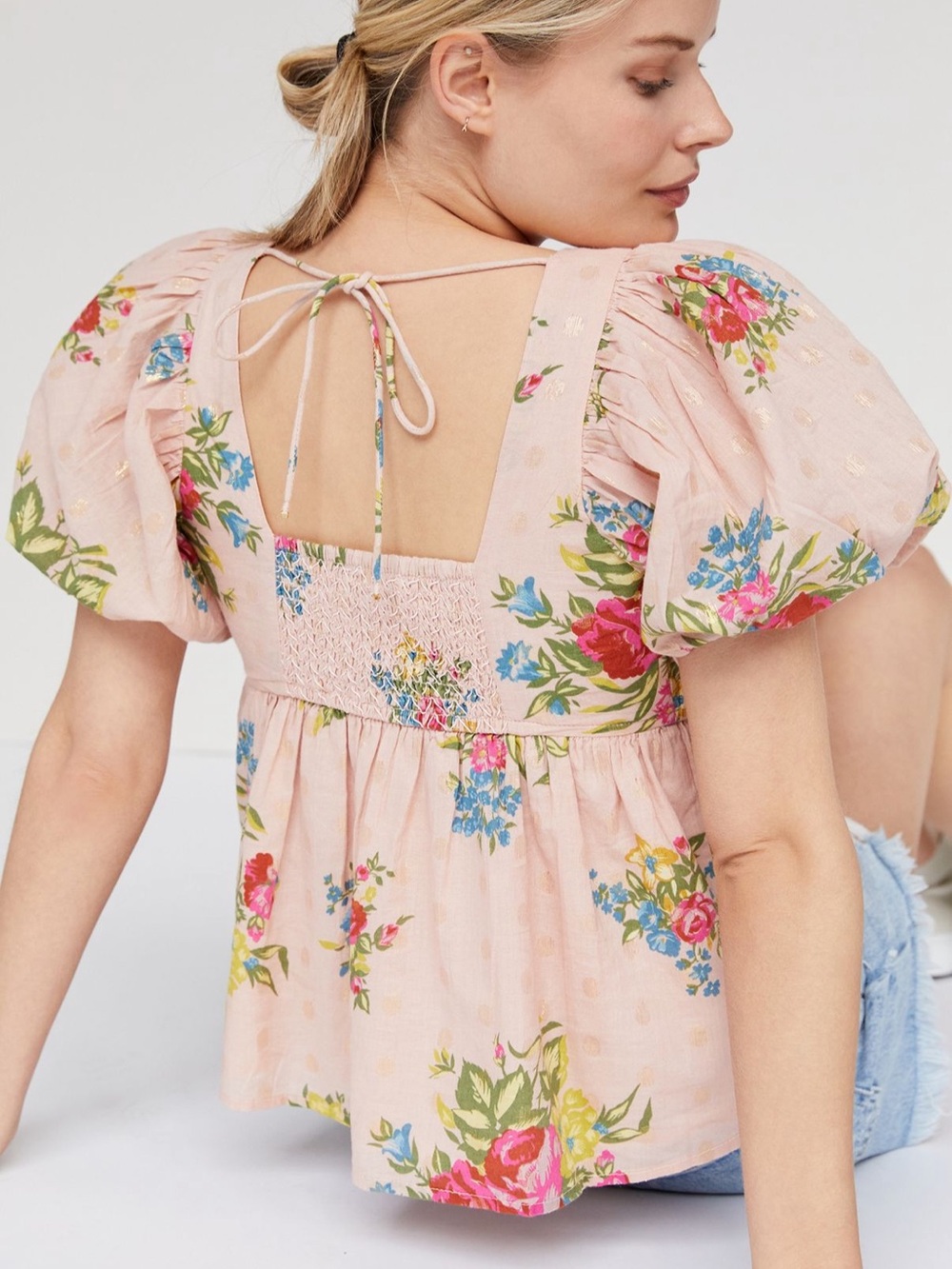 Love the Label Rosette Babydoll Blouse Top Shirt Peplum Anthropologie Boho XL
